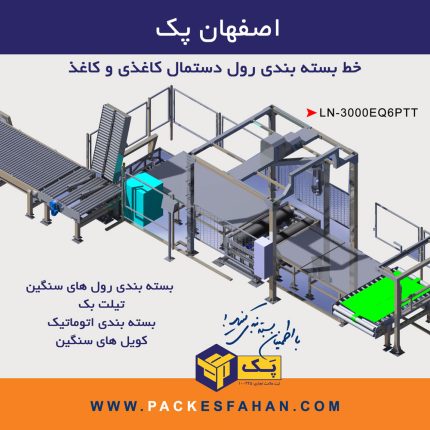 Heavy roll packaging line + weighing + tilt back + stretch screw
