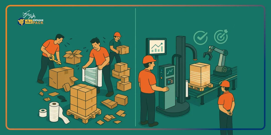 بهره وری نیروی کار با دستگاه بسته بندی 3 دستگاه-مدرن-=-کار-کمتر-+-بهره-وری-بیشتر.